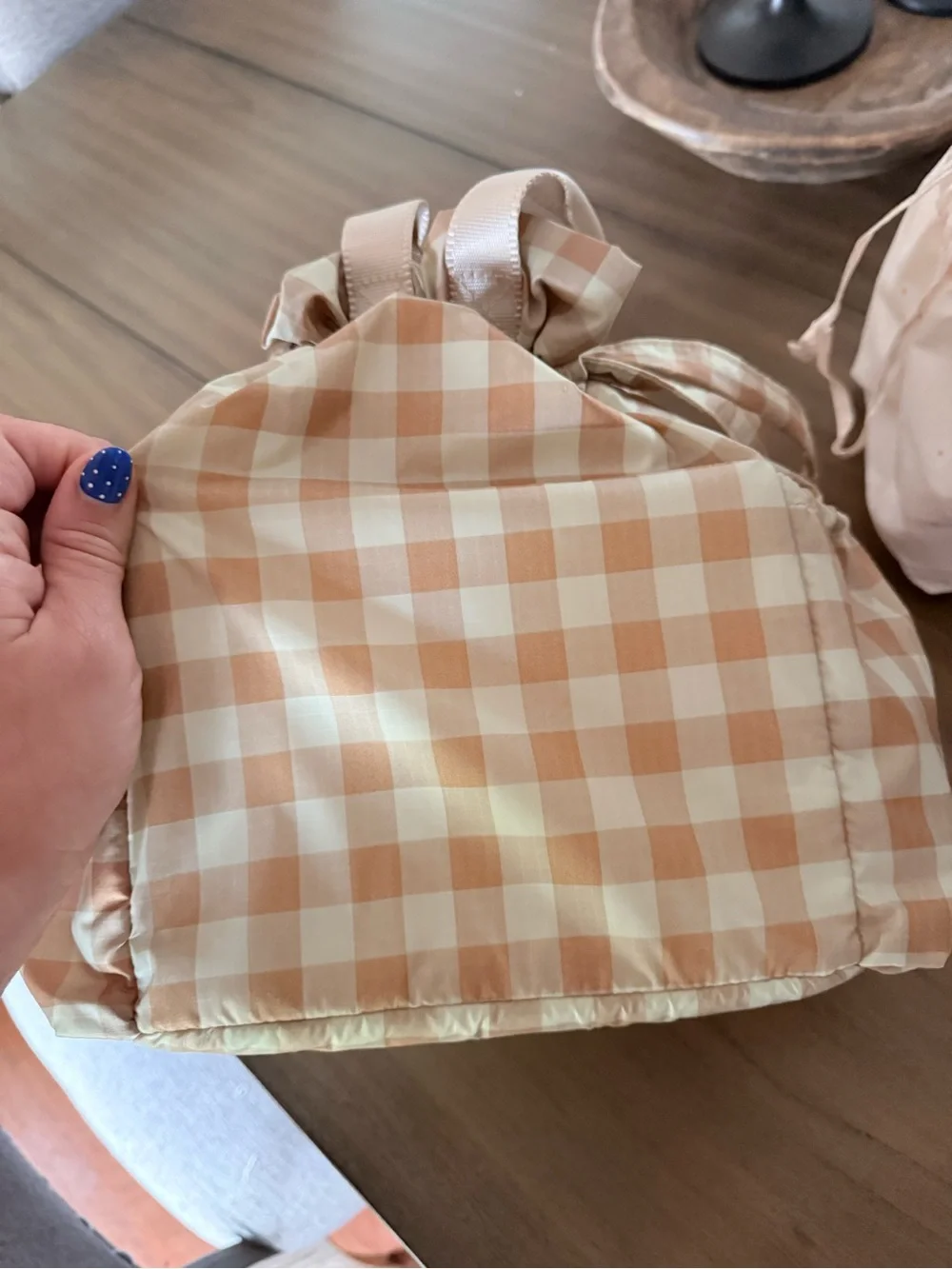 Calpak Beige Gingham Drawstring Tote - Picture 4 of 7